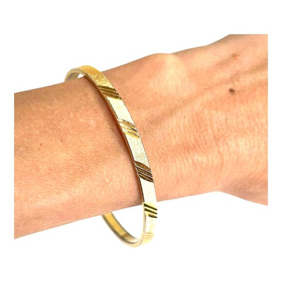 Vintage Monet Gold Tone Etched Bangle Bracelet - Picture 1 of 5